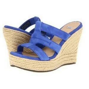 UGG Tawnie Wedge Sandals Platform Strappy Blue Suede Leather 1000404 Size 10